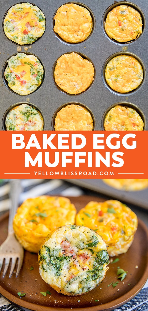 baked egg muffins collage of photos.