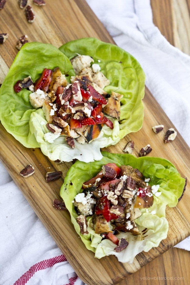 Balsamic Chicken Lettuce Wraps with Strawberries and Feta