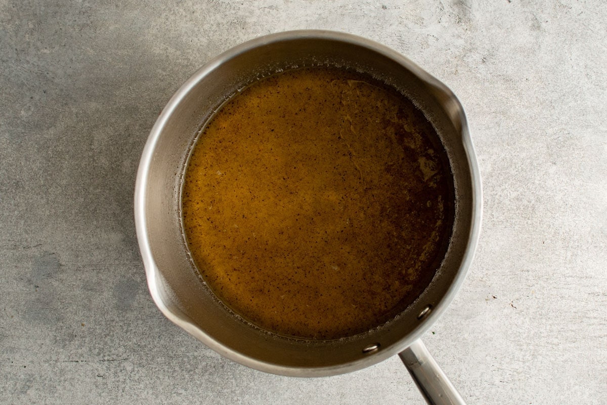 cabbage salad dressing in a saucepan