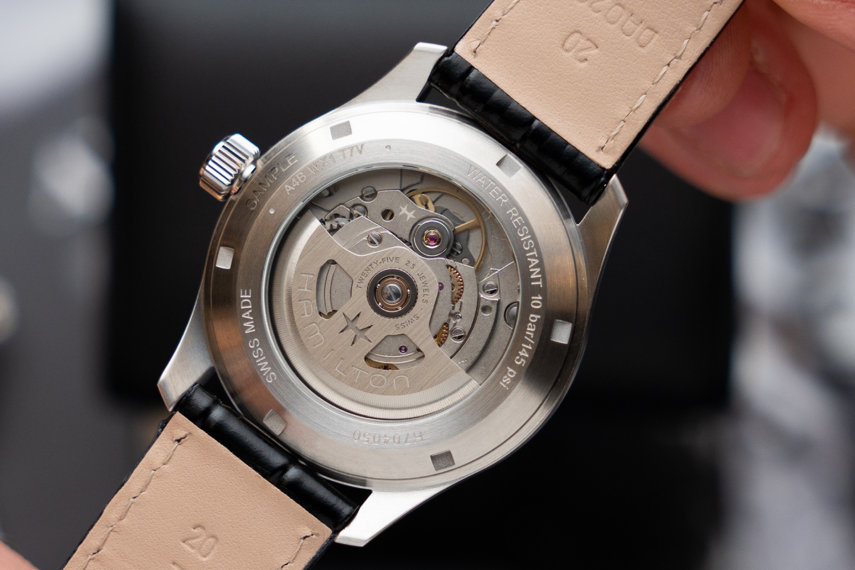 hamilton khaki field murph 38 white dial movement caseback