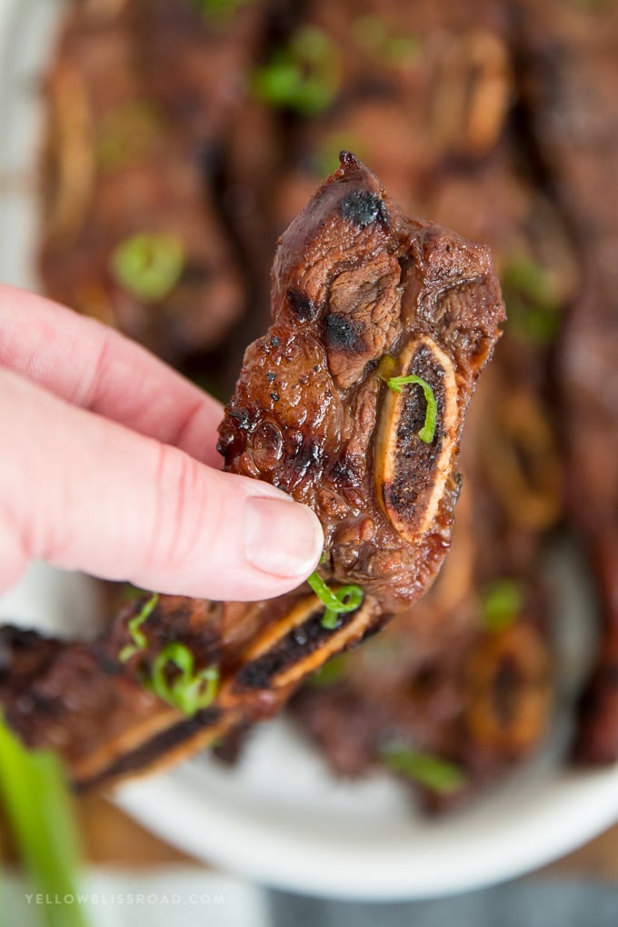 A hand holding a korean short rib