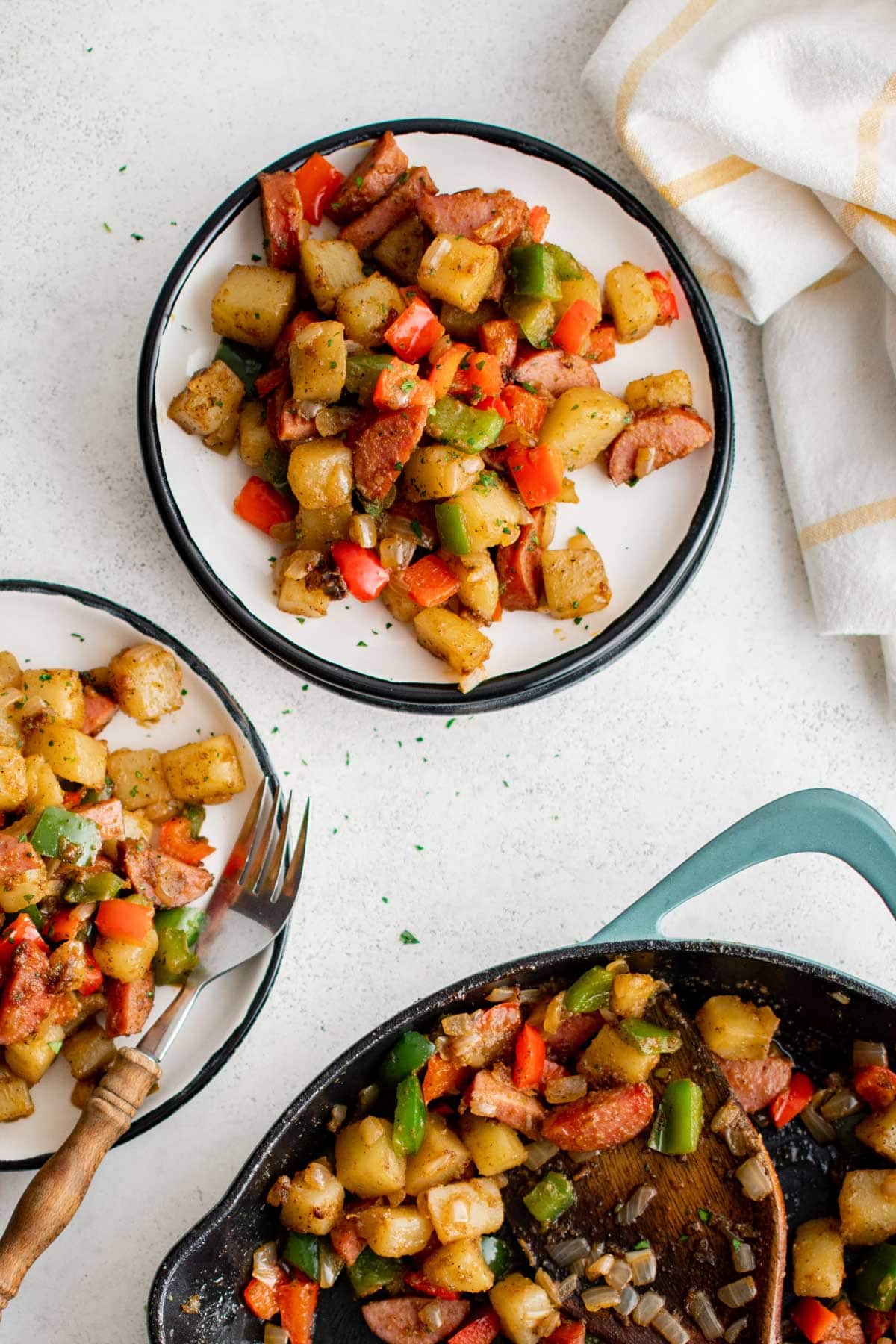 Plates with helpings of breakfast hash.