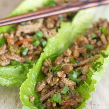 A close up of teriyaki lettuce wraps