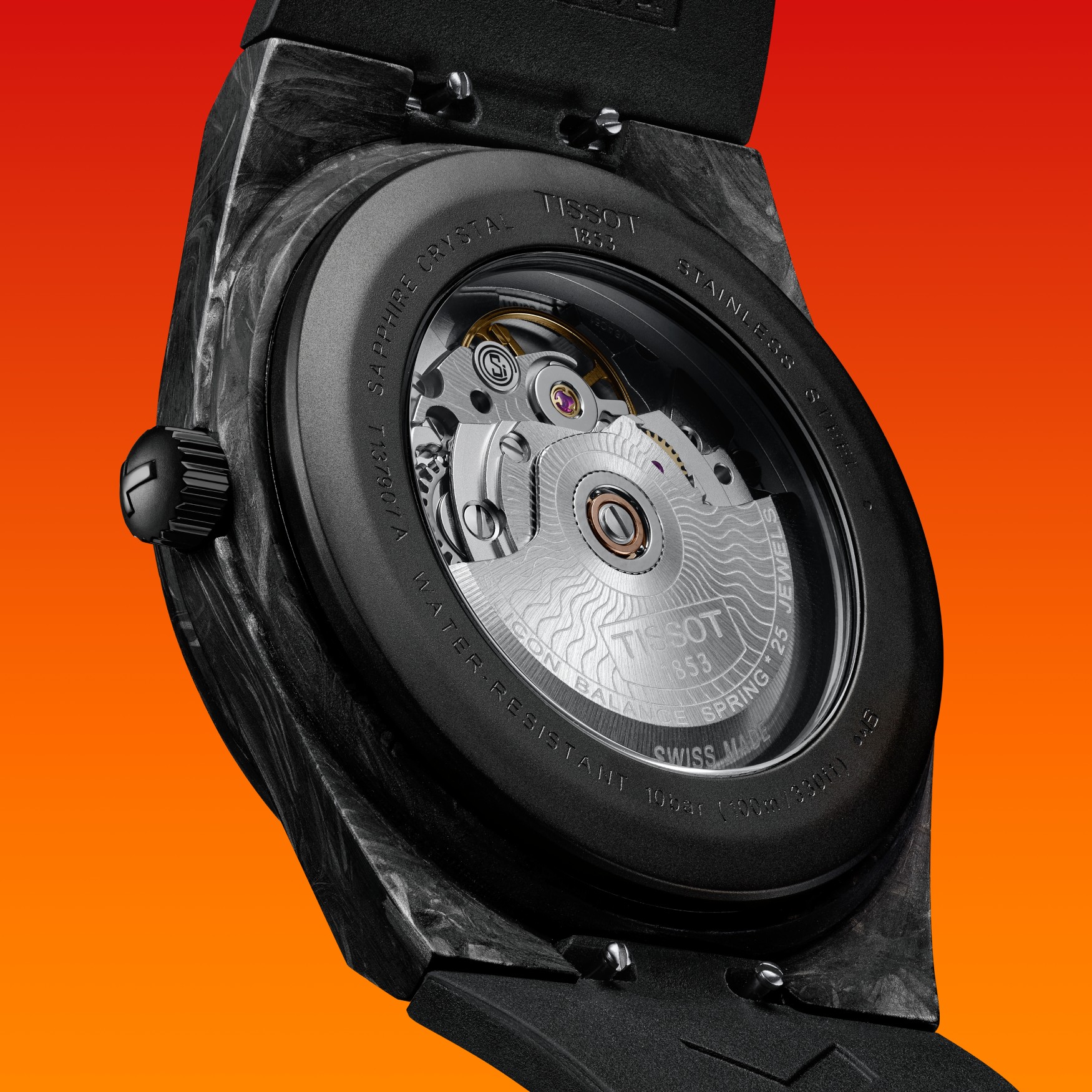 tissot prx 40 powermatic 80 forged carbon movement caseback