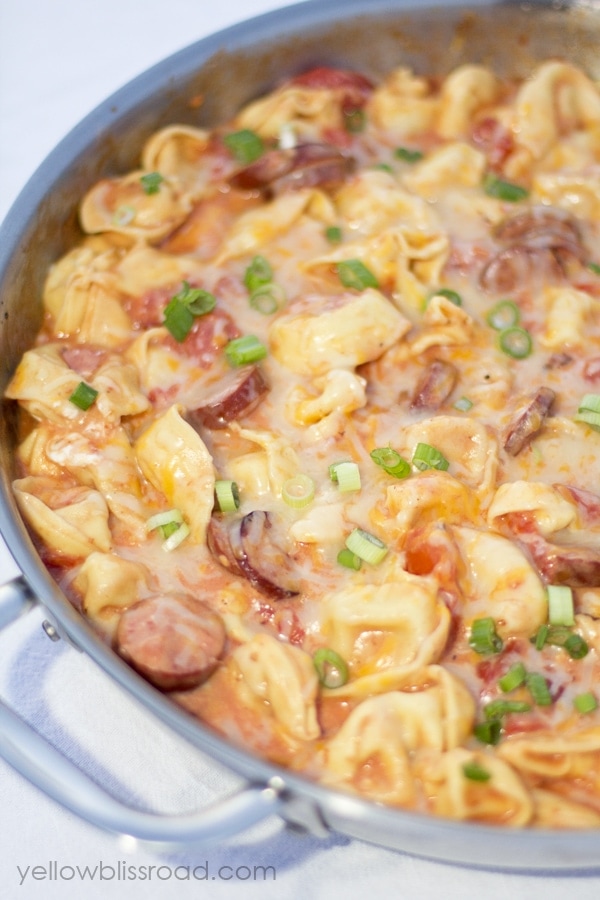 One Pan Creamy Tortellini and Smoked Sausage is a quick and delicious meal that combines tender, cheese-filled pasta with smokey sausage in a creamy sauce.