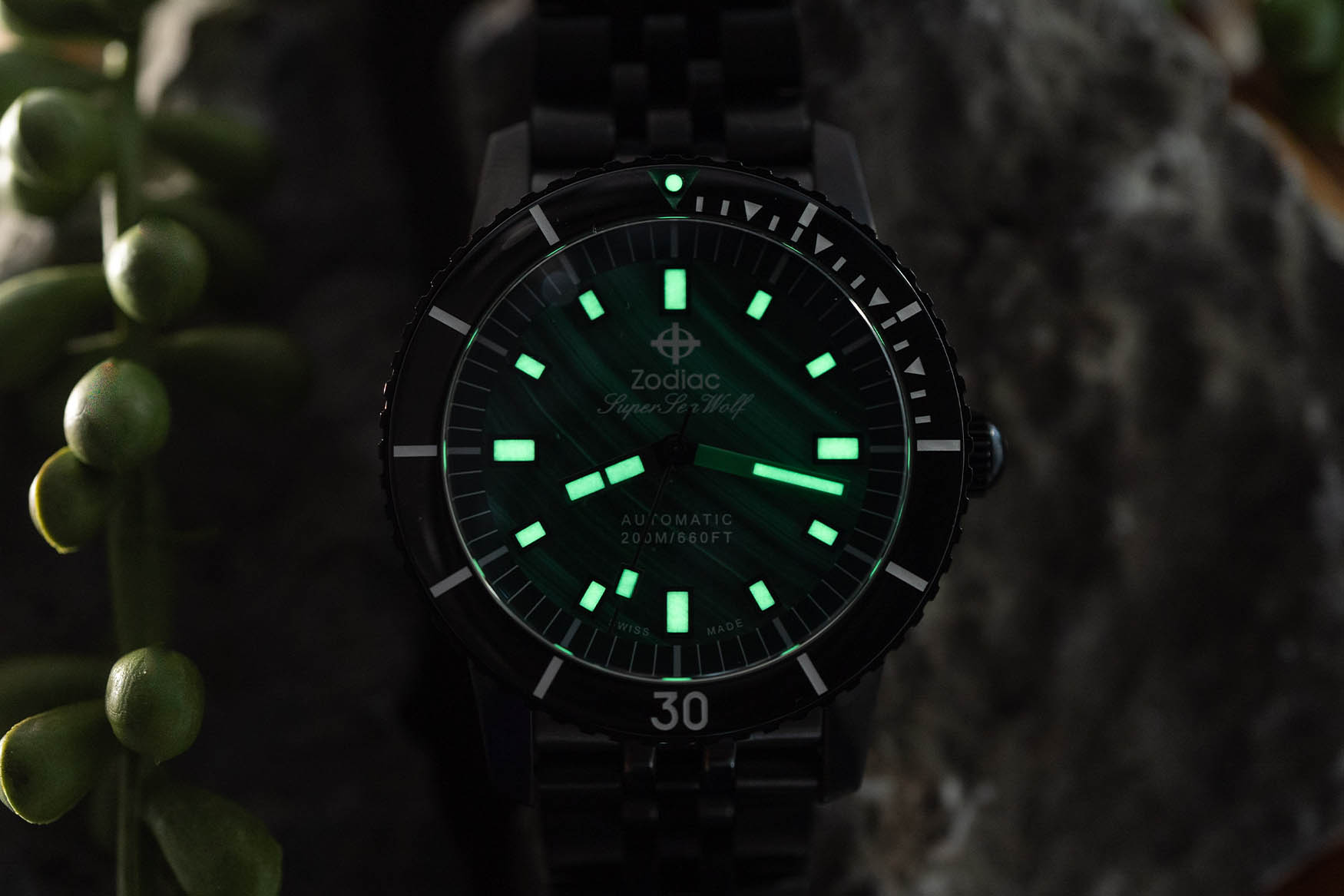 Zodiac Super sea wolf malachite lume shot