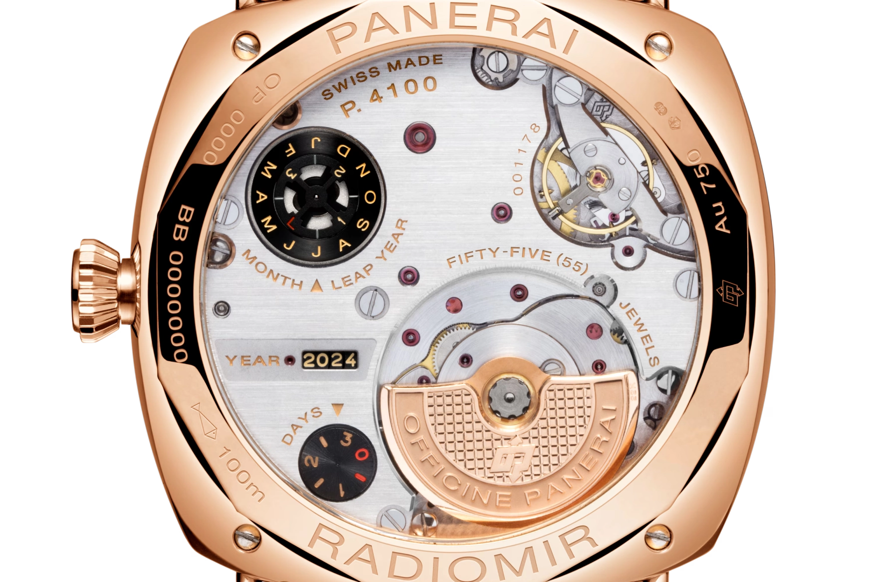 panerai radiomir perpetual calendar gmt goldtech pam01453 movement caseback 1